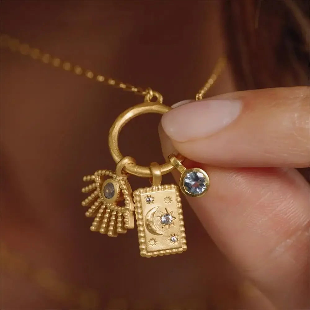 Gold Moon Star Evil Eye Pendant