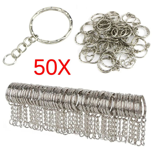 50PCS Polished Silver Keychain Rings