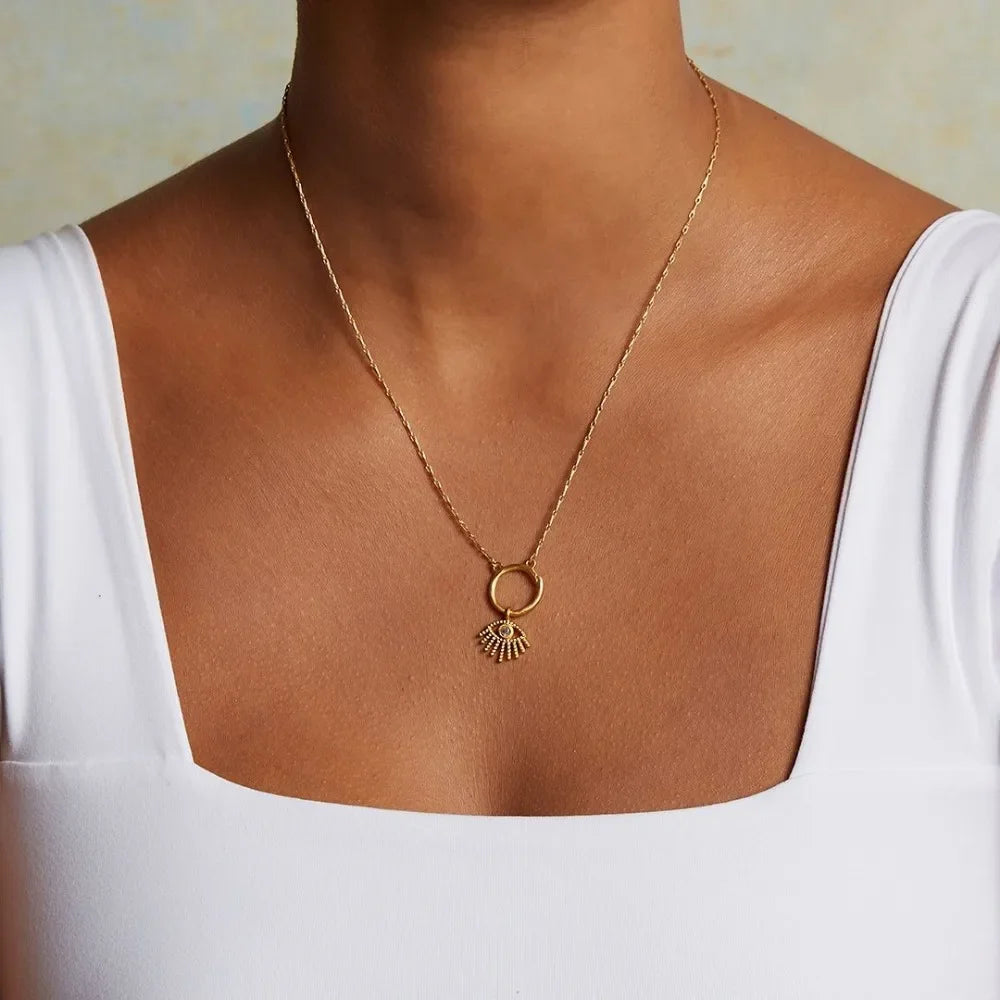 Gold Moon Star Evil Eye Pendant